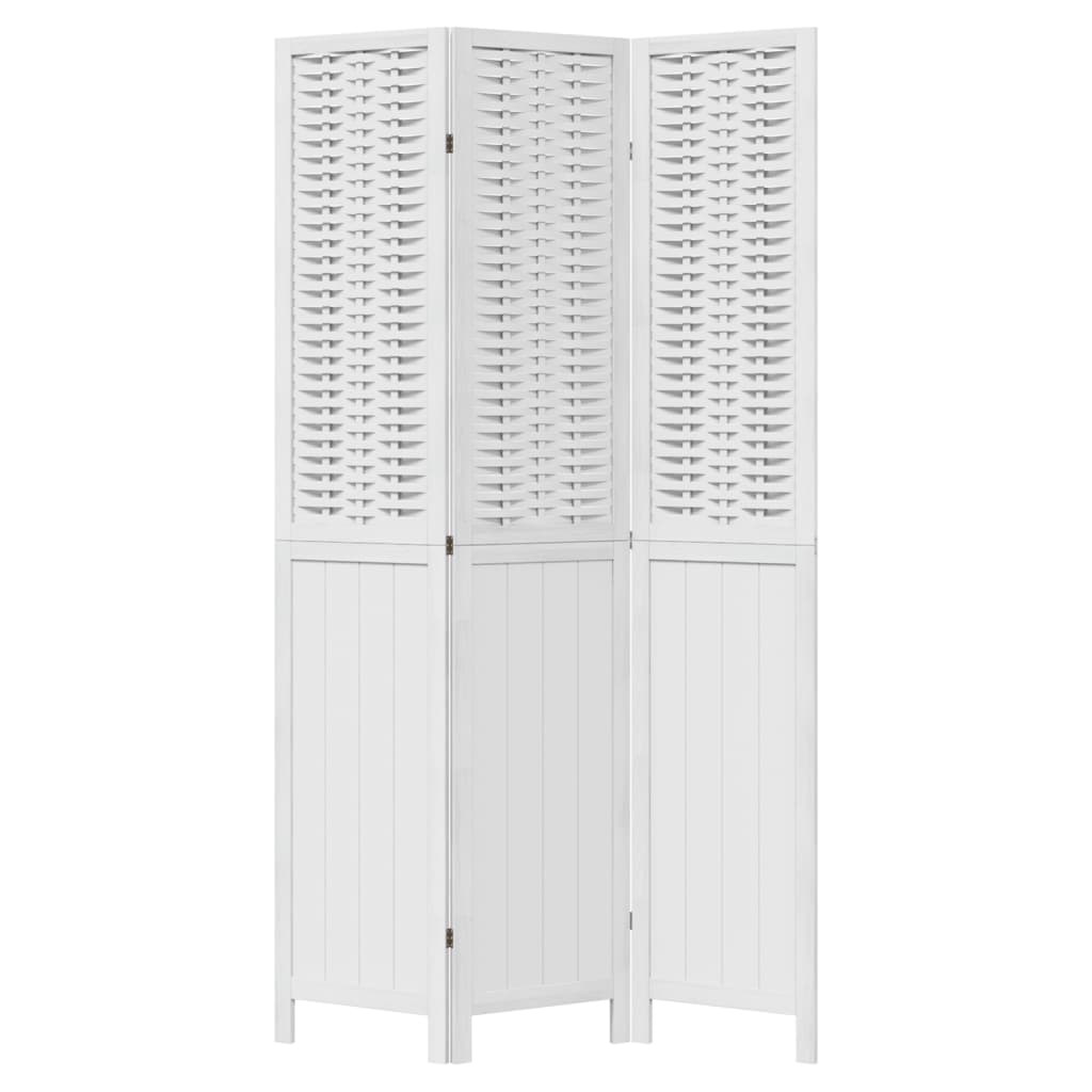 Room Divider 3 Panels White Solid Wood Paulownia